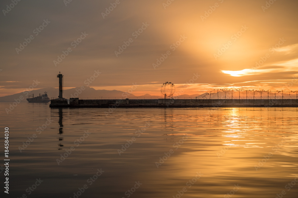 Thessaloniki Port View, Lighthouse, using tilt and shif lens, Golden Hour