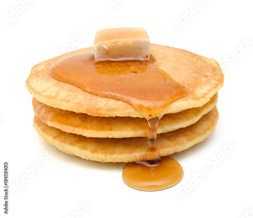 Stack of pancakes isolated on white background photo