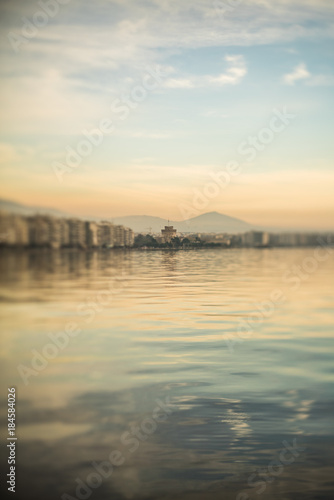 Fototapeta Naklejka Na Ścianę i Meble -  Thessaloniki Port View, using tilt and shif lens, Golden Hour