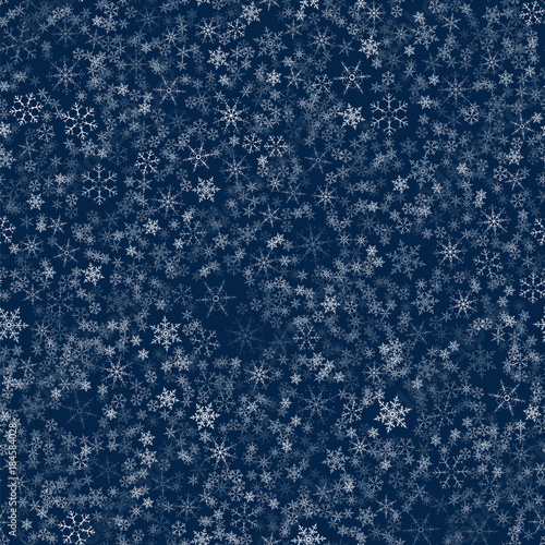Christmas seamless pattern from snowflakes. New year festive texture for design postcards, invitations, greetings, and clothing.