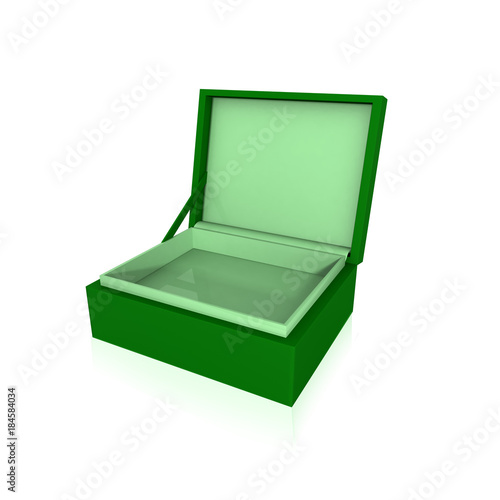 Opened cardboard box for packages,gift set on white floor. 3d rendering