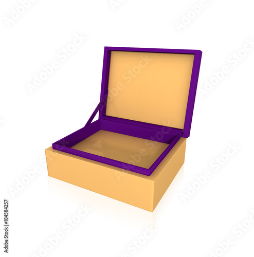 Opened cardboard box for packages,gift set  on white floor. 3d rendering