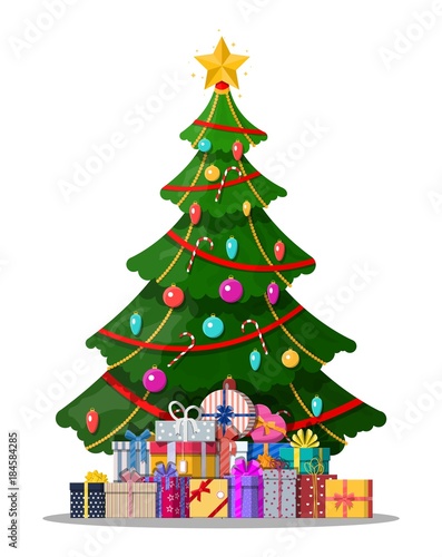 Christmas tree decorated and gift boxes