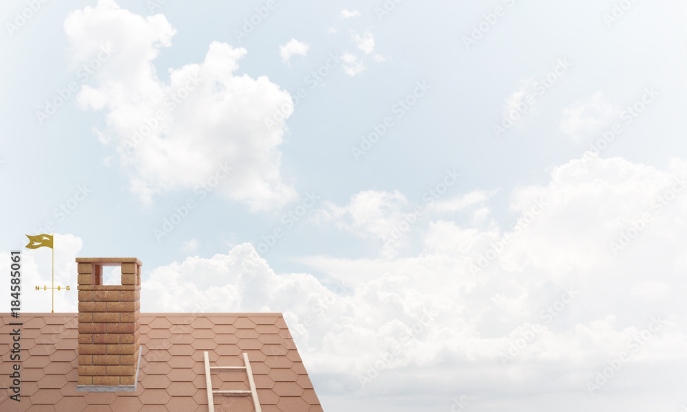 Fototapeta premium House roof as concept of suburbian real estate and construction. Mixed media