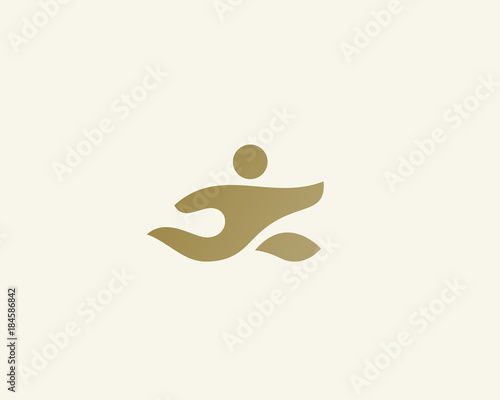 Running man vector logotype. Care delivery creative logo. Hand sport action fitness idea icon symbol