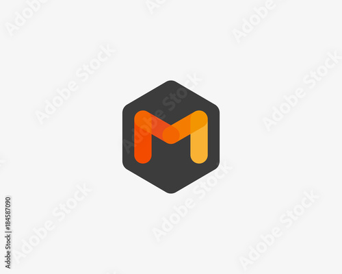 Abstract letter M logo design template. Creative hexagon sign mark. Color vector icon logotype.