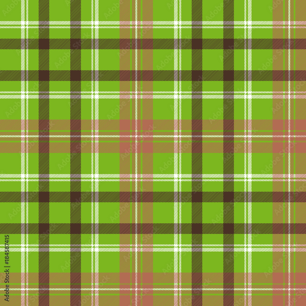 Obraz premium Green brown plaid fabric texture seamless pattern