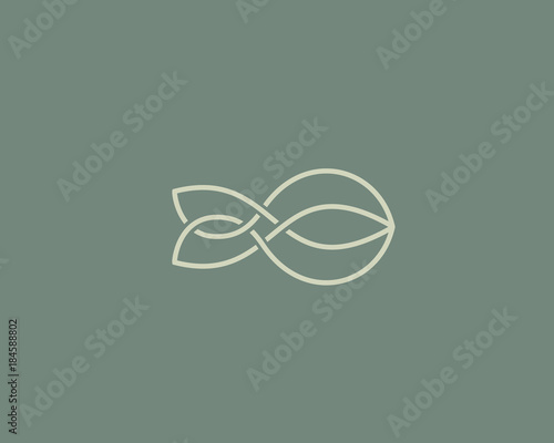 Fish line vector logo. Abstract nautical wave logotype.