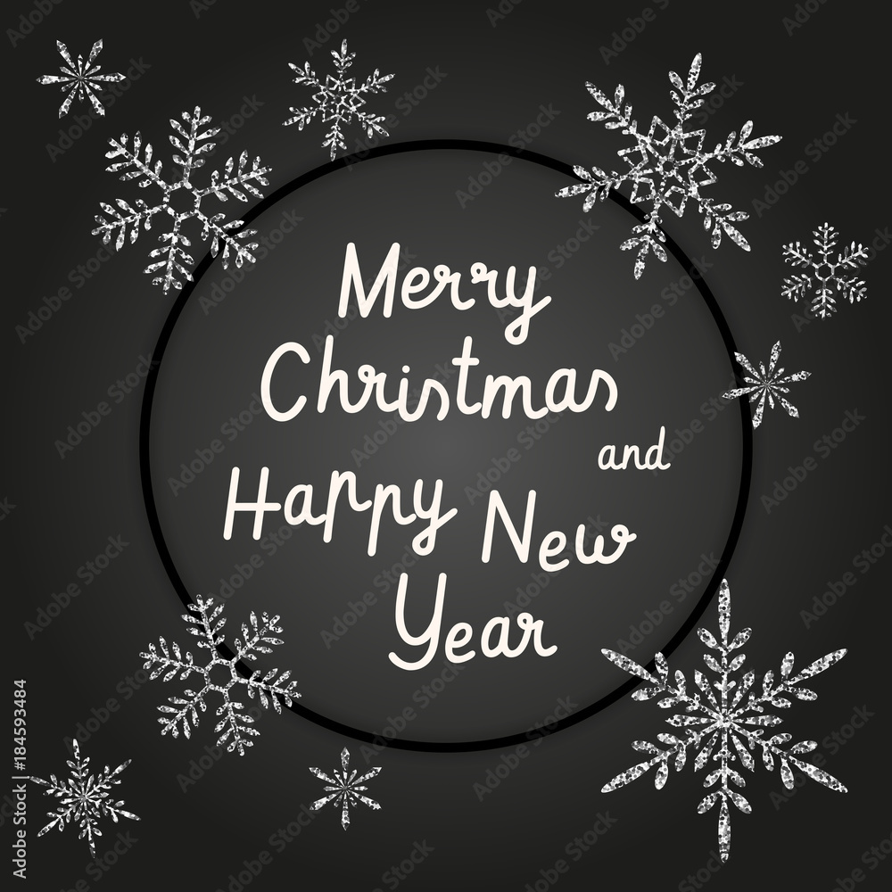Merry Christmas and Happy New Year greeting card. Stylish black vector design