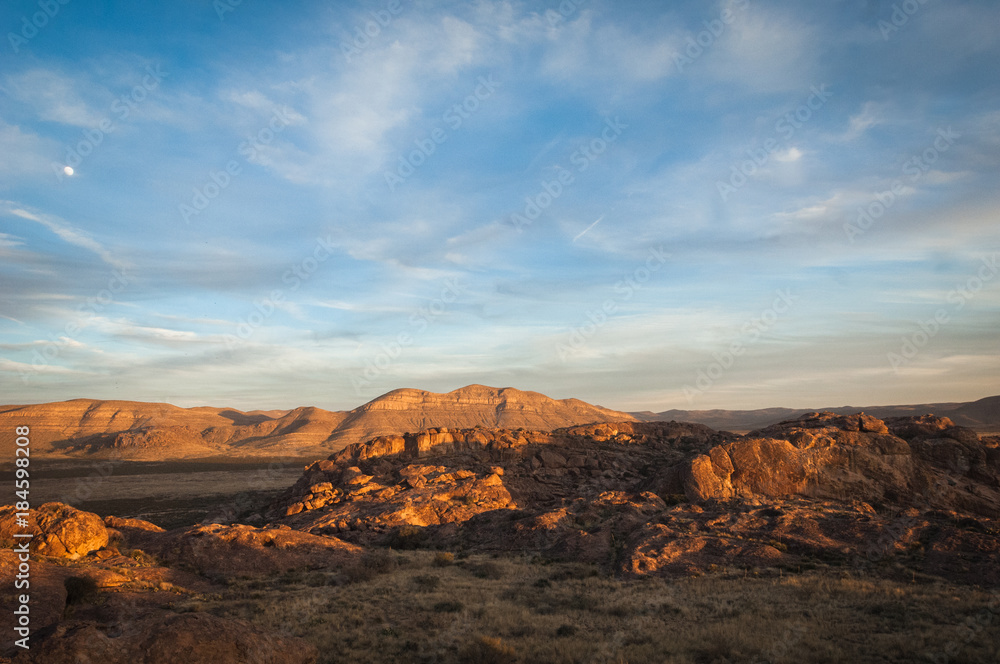 Sunset landscape view at Hueco Tanks State Park in El Paso, Texas. 