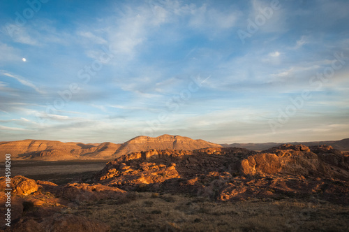 Sunset landscape view at Hueco Tanks State Park in El Paso  Texas. 