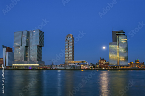 ROTTERDAM  HOLLAND. Rotterdam city center in the evening. South Holland. Skyscrapers on the shore.