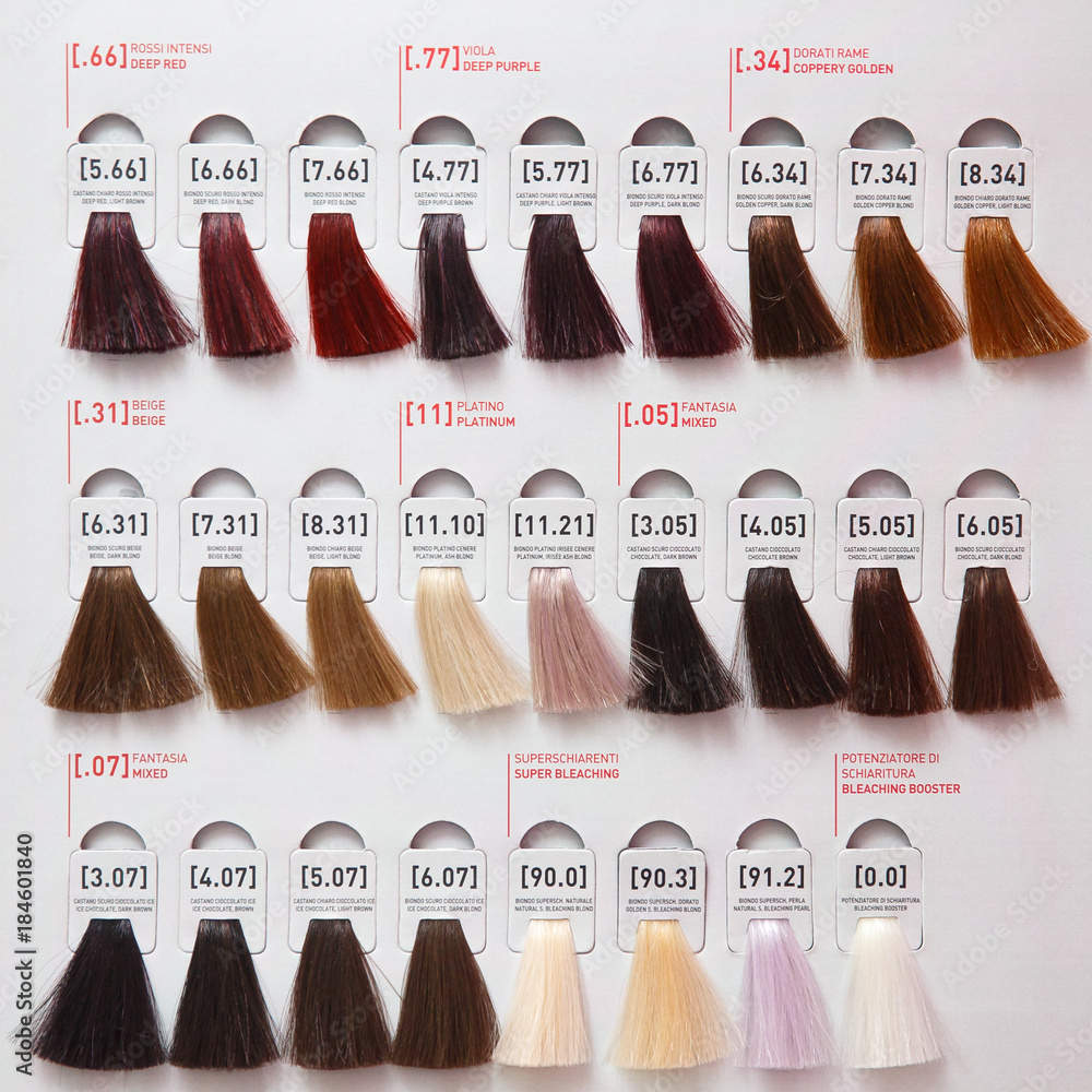 Palette with variations of hair color. Colorful hair tone options Stock  Photo