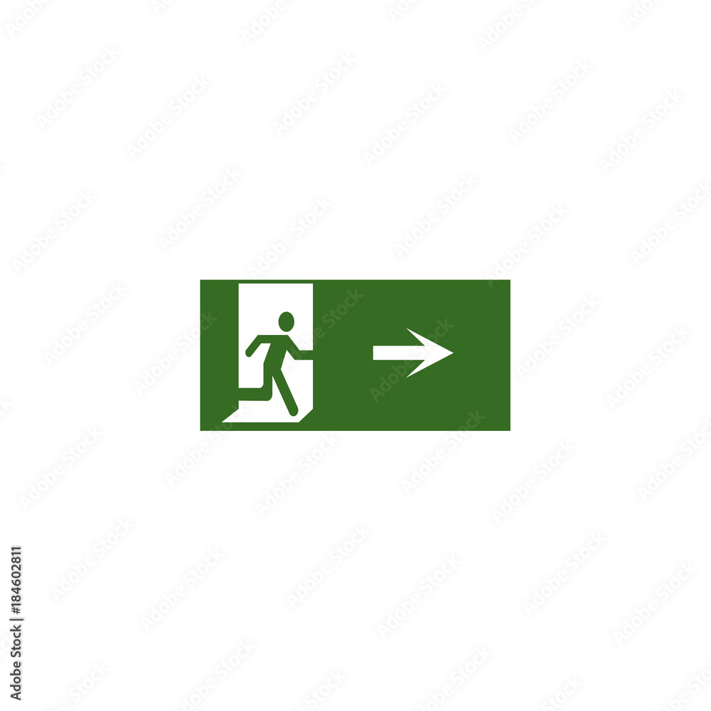 Green emergency exit sign on white Green emergency exit sign on white