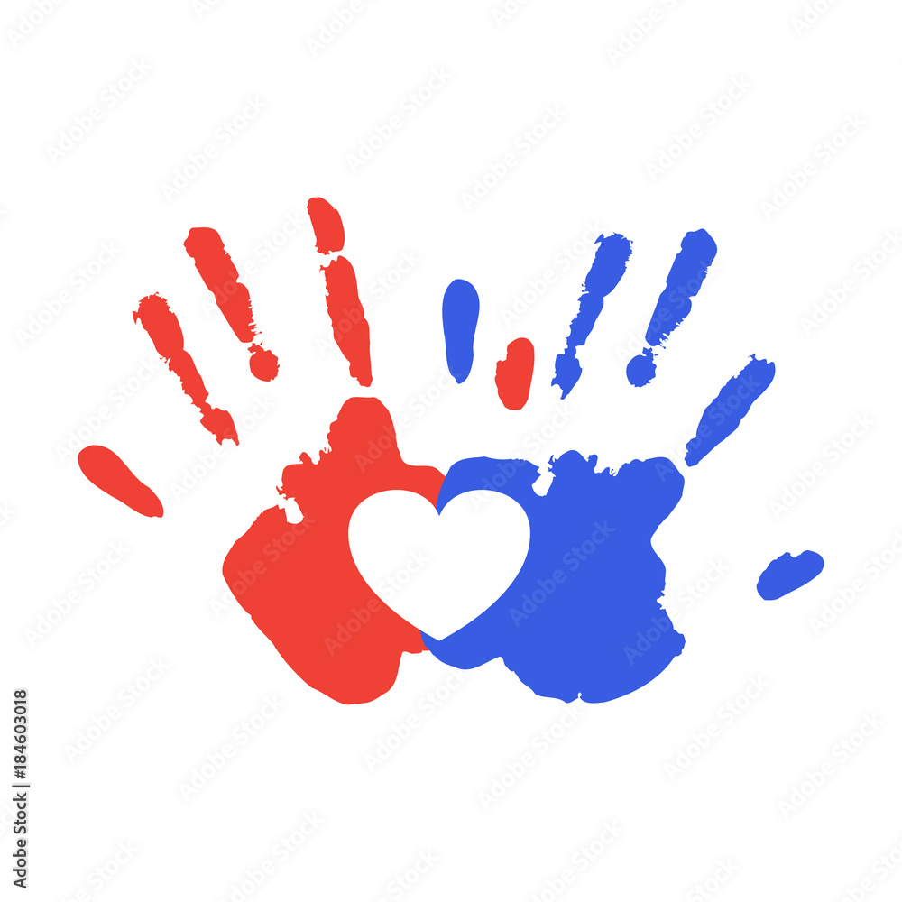 Watercolor handprint of family. Mom, dad and me vector illustration. Handprint of man, woman and child. Watercolor handprint of family. Mom, dad and me vector illustration. Handprint of man, woman and child.