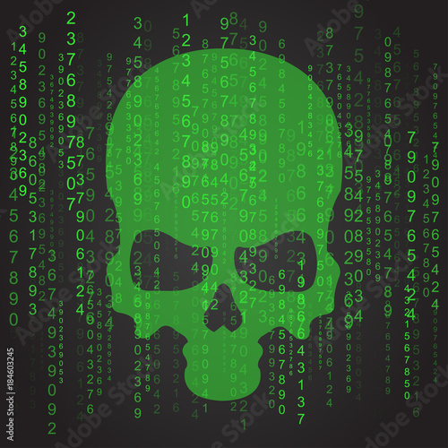 Ransomware Petya computer virus cyber attack screen with skull cool vector illustration