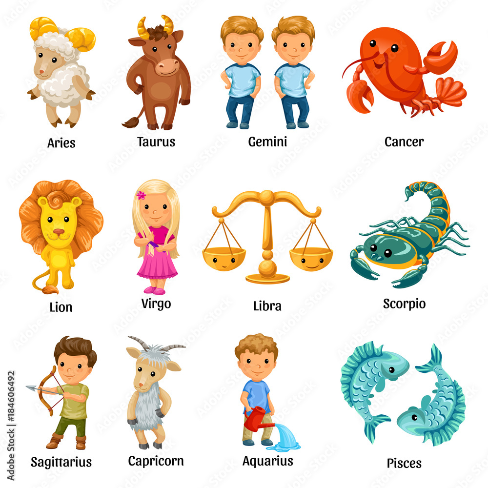 Set with cartoon zodiac signs. Stock Vector | Adobe Stock