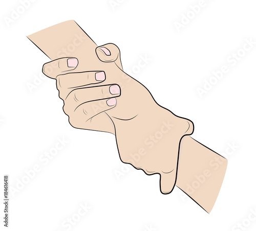 Illustration of two hands holding each other strongly