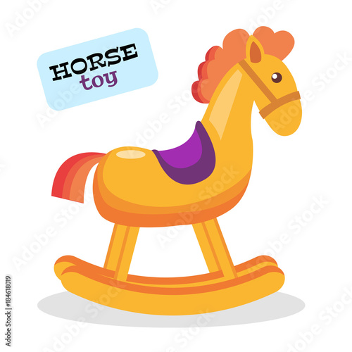 vector flat wooden rocking horse kids toy isolated