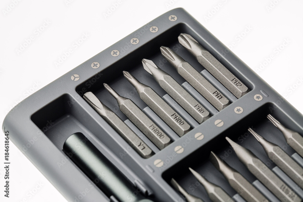 bits for screwdriver. Tool set for household use. Nozzles and adapters for screwdrivers. Head different size hex driver. bits for screwdriver. Tool set for household use. Nozzles and adapters for screwdrivers. Head different size hex driver.