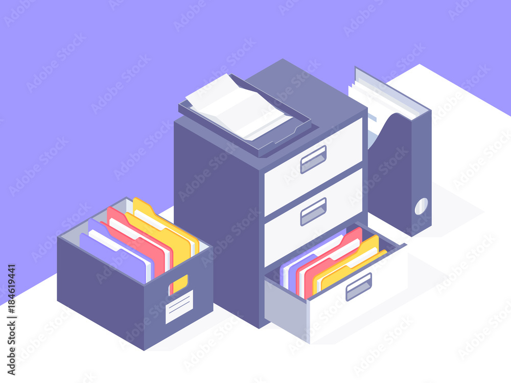 Office paperwork. Office paper document and file folders. Vector illustration
