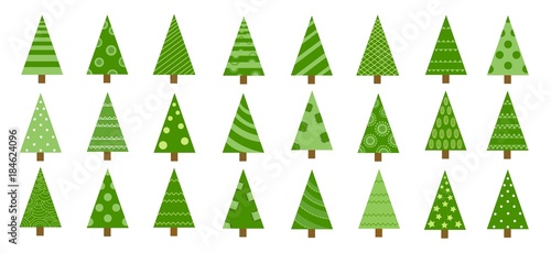 Hand drawn set of Christmas trees. Holidays background. Abstract doodle drawing woods. Vector art illustration photo