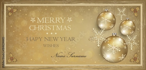 Voucher gift card gold Merry Christmas vector wish