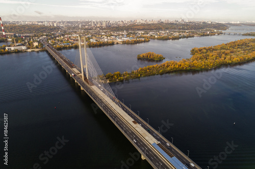 Wallpaper Mural Beautiful scenery of the Southern bridge aerial view at autumn. The bridge across the Dnieper River. Kiev. Ukrain. Torontodigital.ca