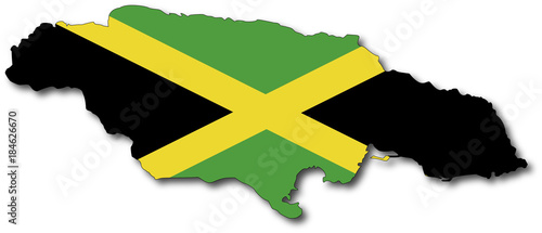 vector flag map of jamaika, outline drawing with shadow