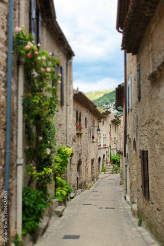 Narrow street in the small town of St. Guilhem le Desert  southern France
