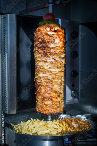 turkish doner kebab in a restaurant in istanbul, chicken doner kebab