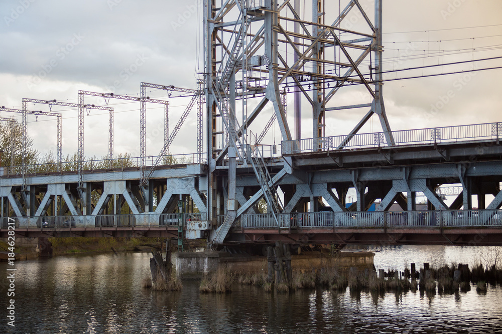 Double-deck drawbridge over the Pregolya River in Kaliningrad (Konigsberg), Russia. The bridge was built in the 1913-1926, during the Second World War was damaged and was reconstructed in 1959-1965.