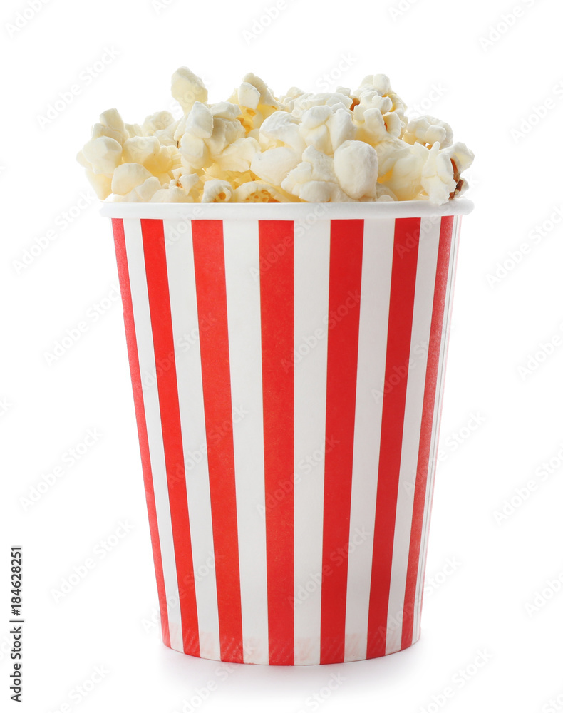 Cup with popcorn on white background Cup with popcorn on white background