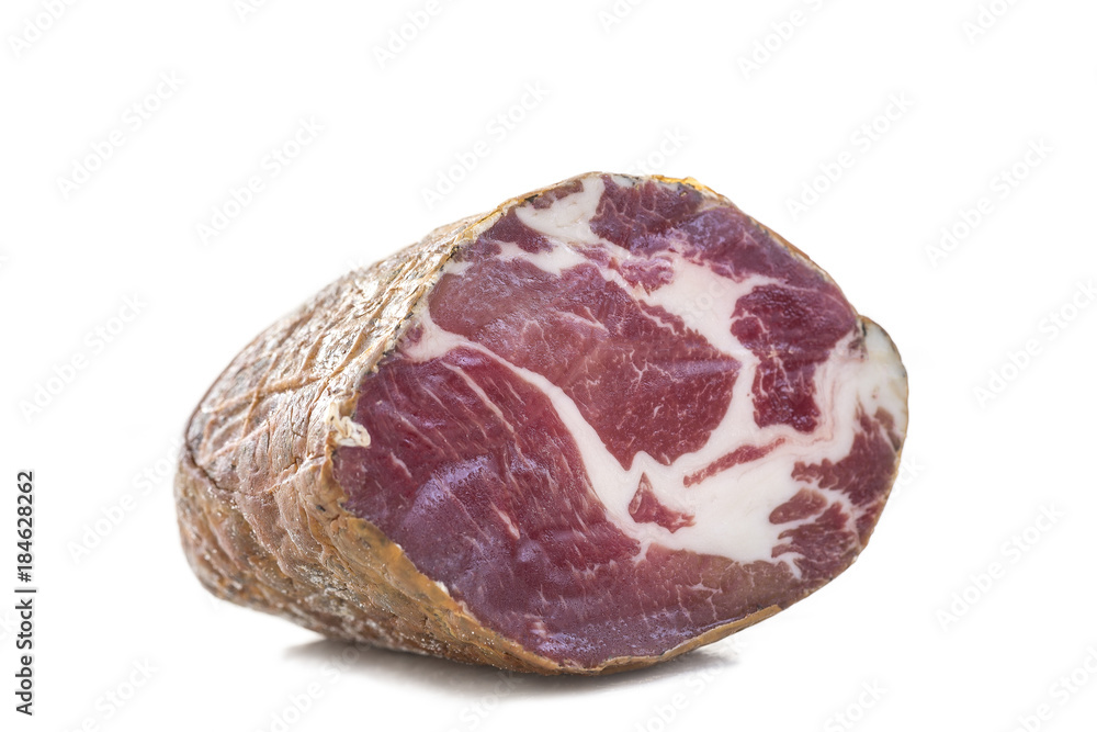Fototapeta premium Corsican traditional delicatess coppa on a white background