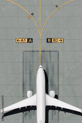 Airport runway with airplane (top view)