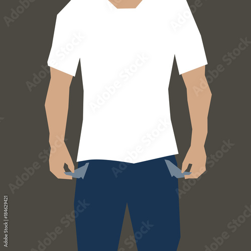 Vector illustration of a poor man showing his empty trouser pocket