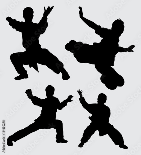 Kung fu martial art sport gesture silhouette Good use for symbol, logo, web icon, mascot, sign, sticker, or any design you want
