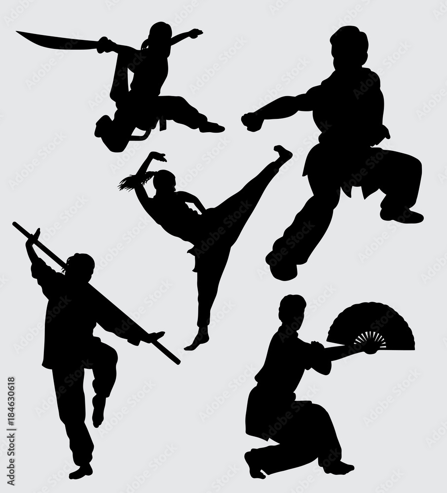 Kung fu martial art training silhouette Good use for symbol, logo, web  icon, mascot, sign, sticker, or any design you want Stock Vector | Adobe  Stock