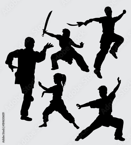Kung fu martial art using weapon silhouette Good use for symbol, logo, web icon, mascot, sign, sticker, or any design you want
