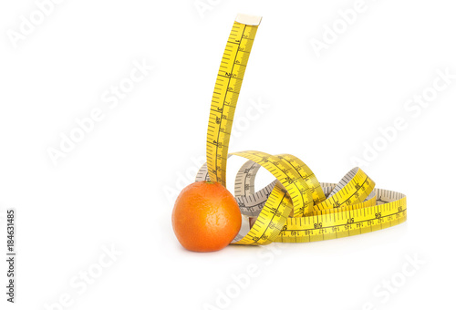 Mandarin orange and measures on a white background