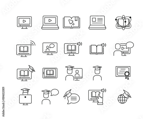 Simple online education linear set icon