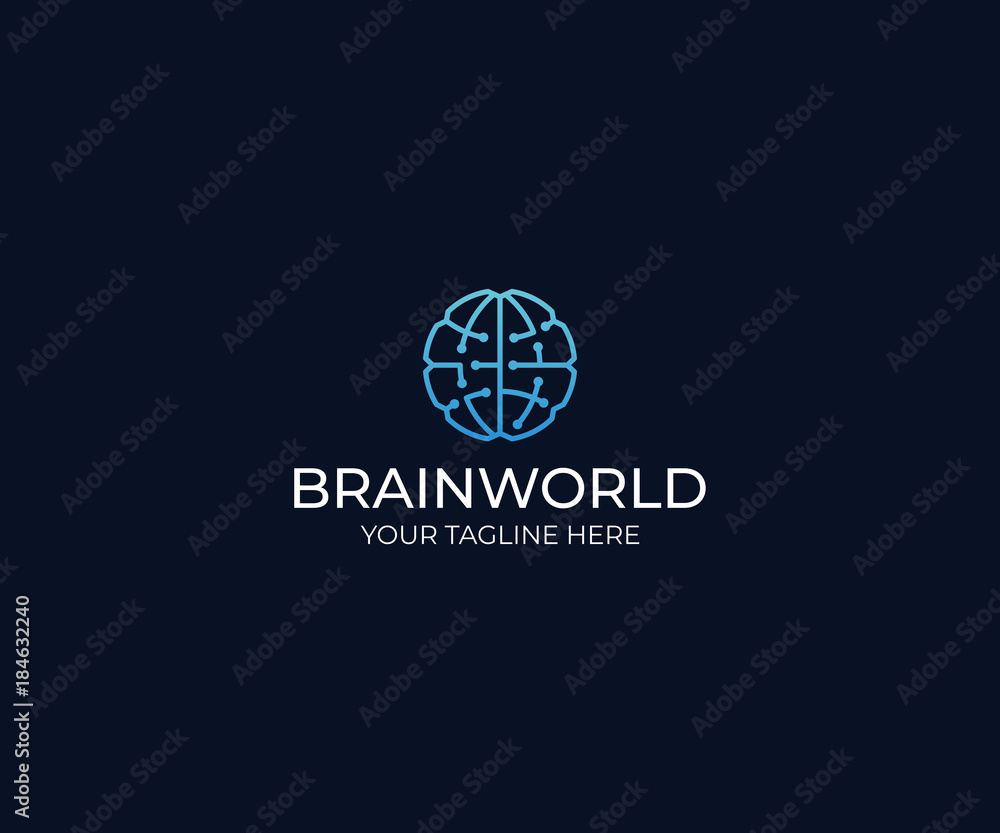 Brain World Logo Template. Circuits Vector Design. Artificial Intelligence Illustration Brain World Logo Template. Circuits Vector Design. Artificial Intelligence Illustration