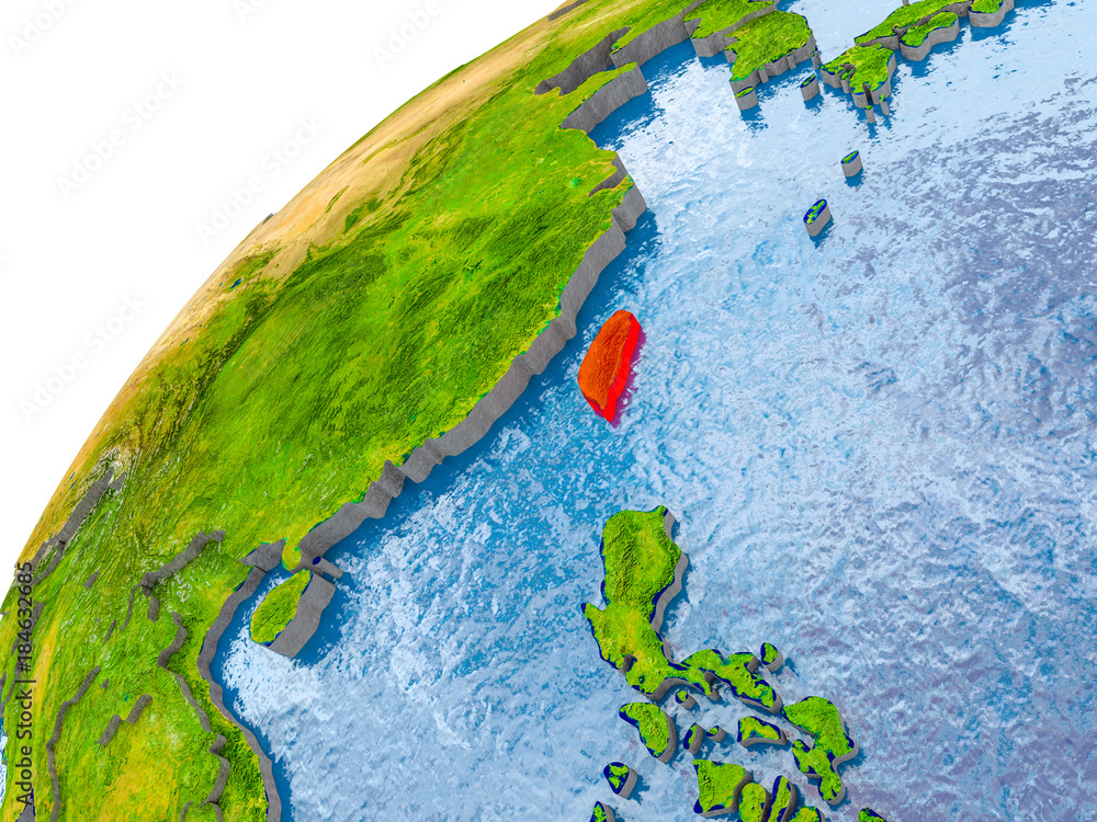 Map of Taiwan in red on globe