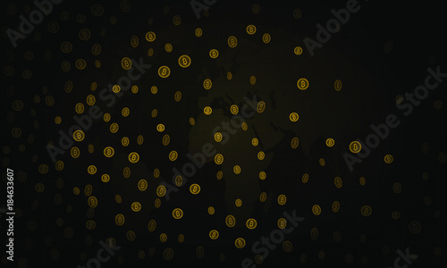 Bitcoins security business background. Bitcoin crypto mining visualization. Business wallet background, security currency exchange, vector model. Crypto virtual payment finance. Gold money trading.