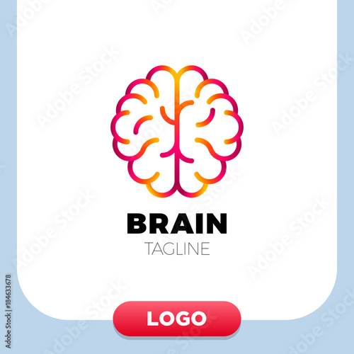Brain Logo silhouette design vector template linear style. Brainstorm think idea Logotype concept outline icon.