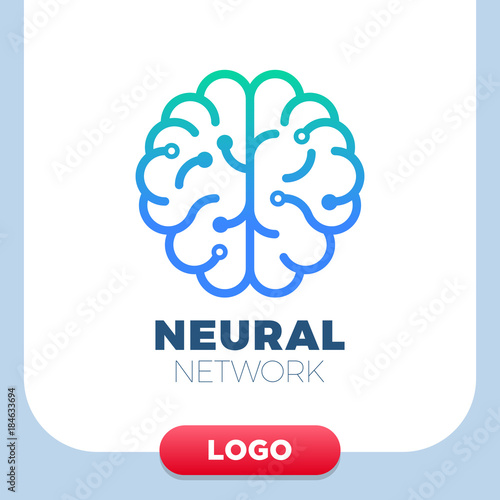 Neural networks human brain logo icon. Chip or tech creative symbol