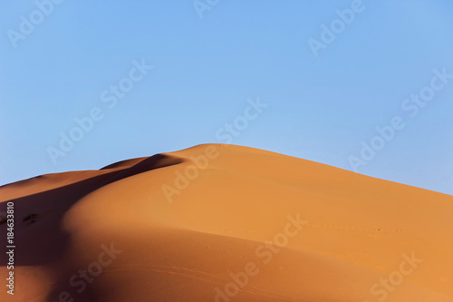 landscape of empty golden sand dune in Sahara desert in Morocco