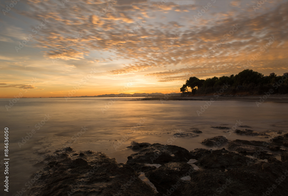 The coast of Oropesa del Mar at a sunrise