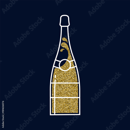 Gold glitter champagne bottle in line art style