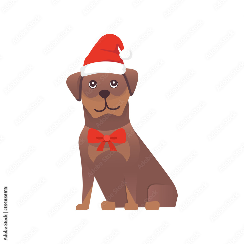 cute dog in red santas hat. Christmas puppy winter cartoon illustration. cute dog in red santas hat. Christmas puppy winter cartoon illustration.